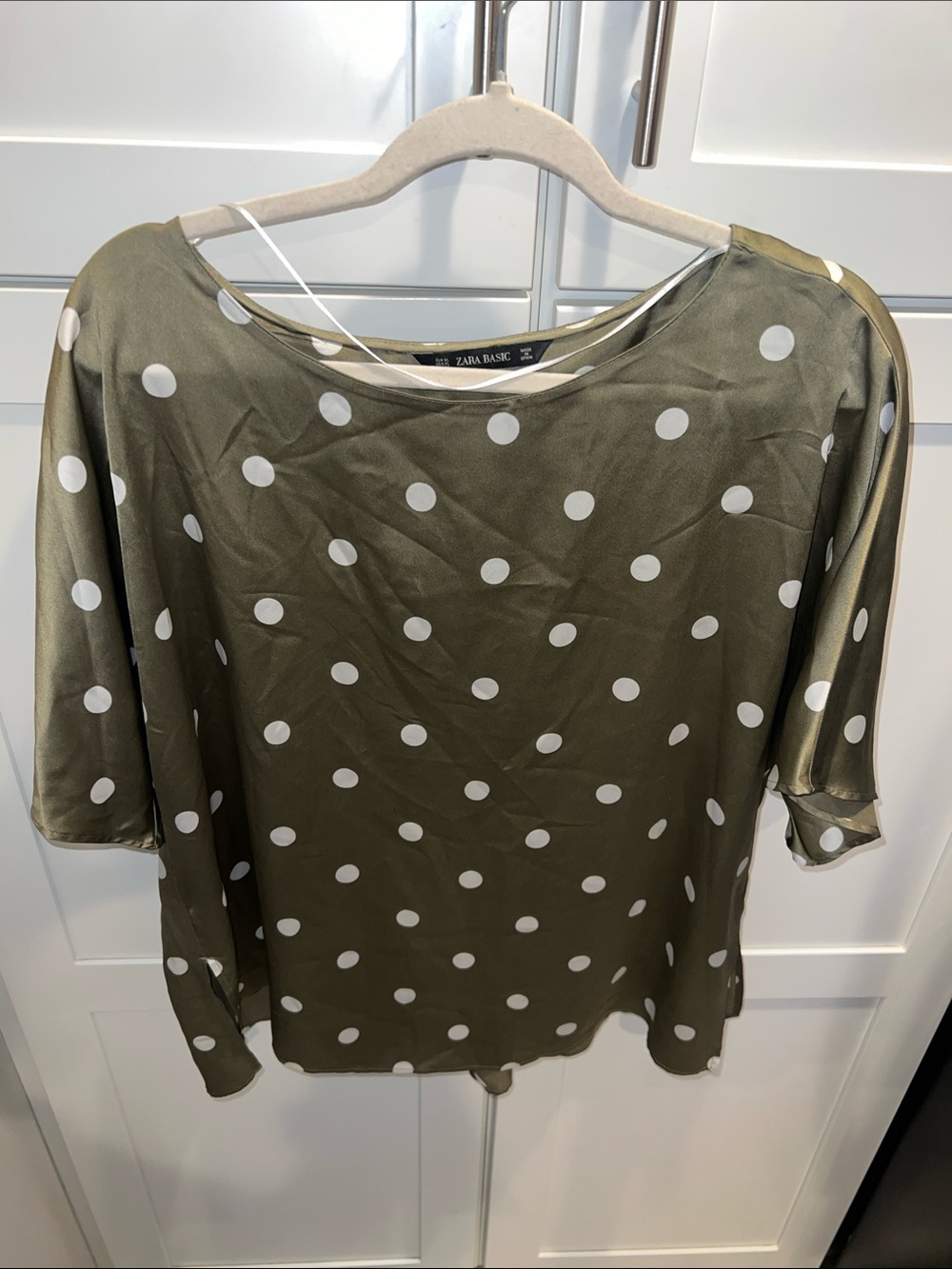 Zara Olive & White Polka Dot Blouse XL